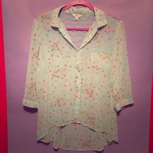 Long sleeve sheer soft mint blue blouse